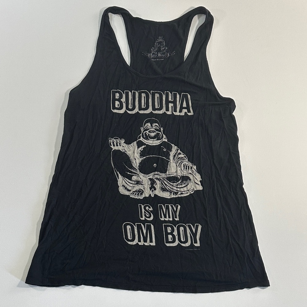 Buddha Is My OM Boy Black Graphic Racerback Tank Size M